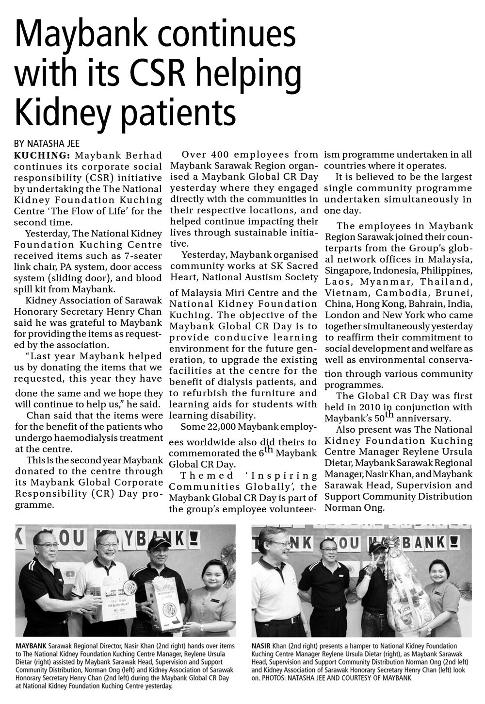 New Sunday Tribune - Maybank continues with its CSR helping Kidney patients