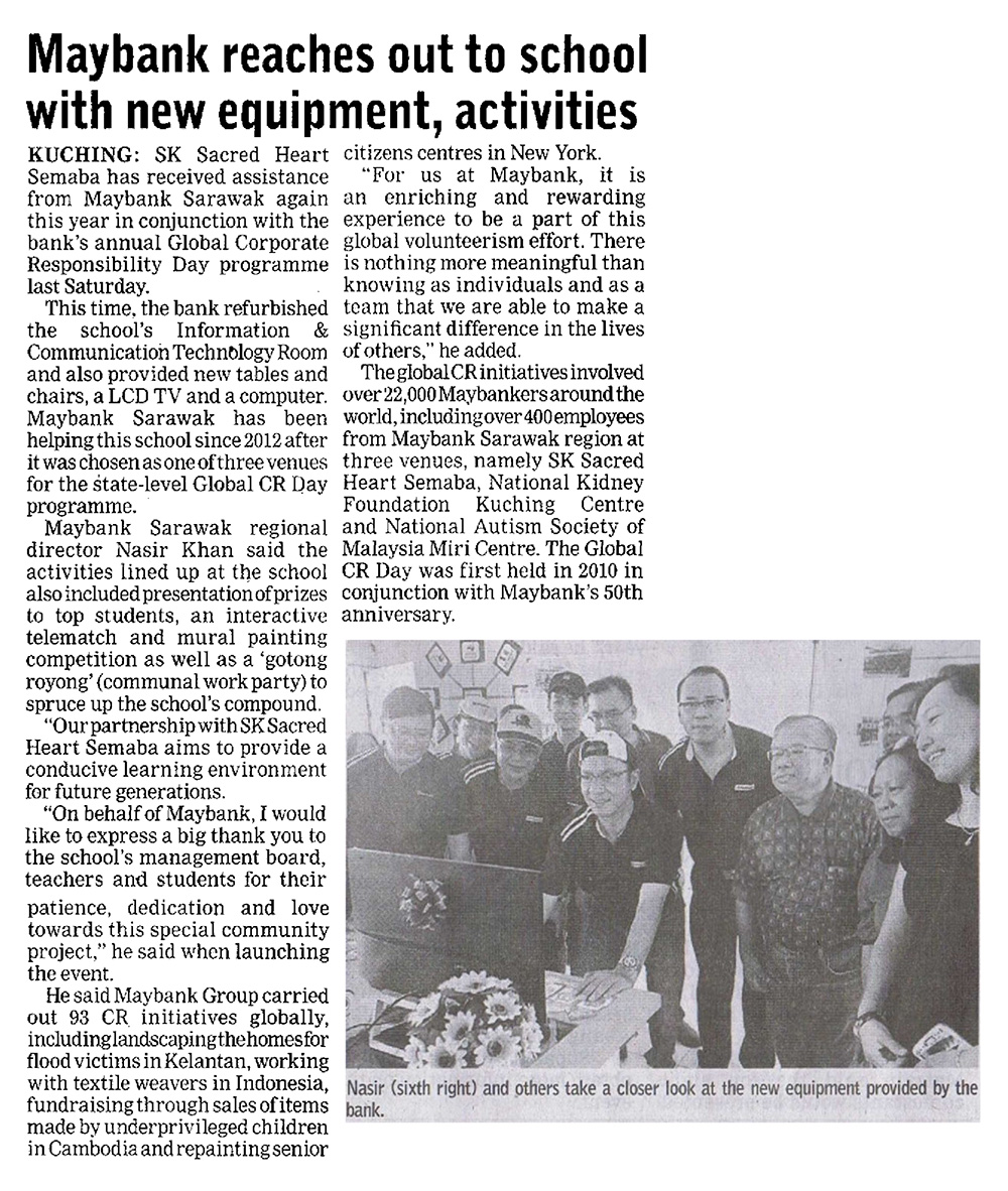 Borneo Post (Kuching) - Maybank reaches out to school with new equipment, activities