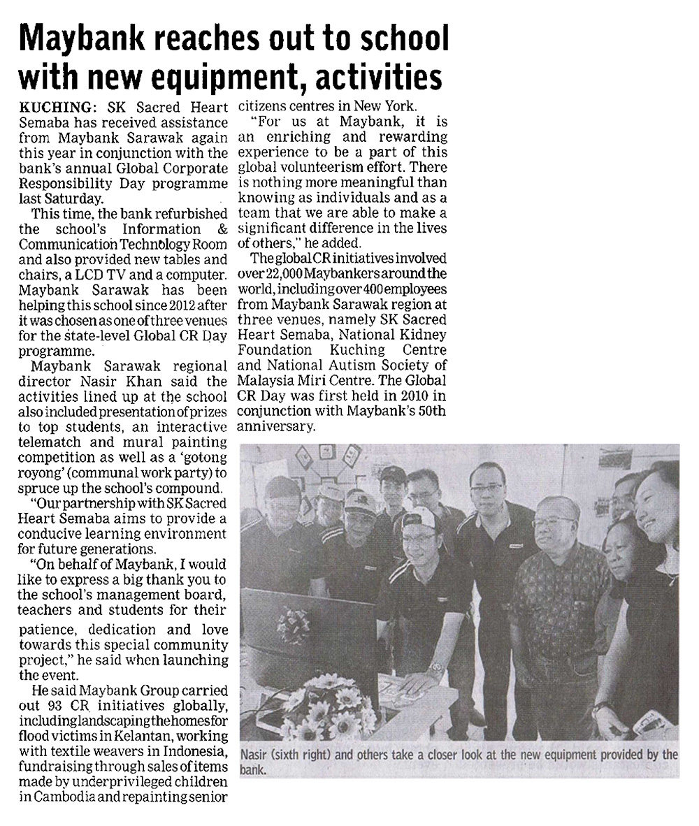 Borneo Post (Kuching) - Maybank reaches out to school with new equipment, activities