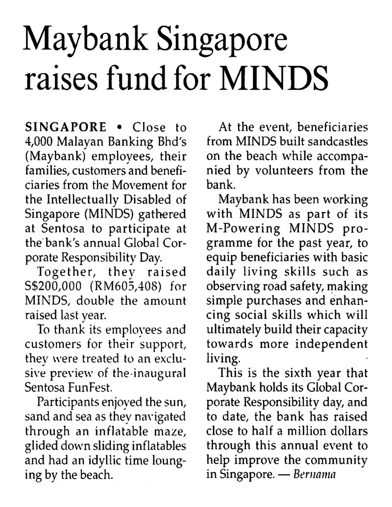 Malaysian Reserve - Maybank Singapore raises fund for MINDS